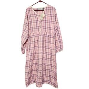 Vintage  Ashley Taylor Country Women's Plaid Nightgown Pink Blue Sz. Large NWT